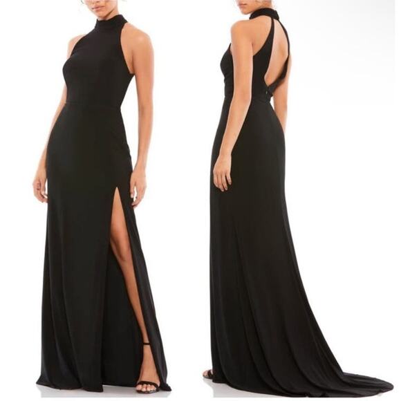 Mac Duggal Size 14 NWT Black Evening Gown with High Slit Style Style 261271 - Picture 2 of 9